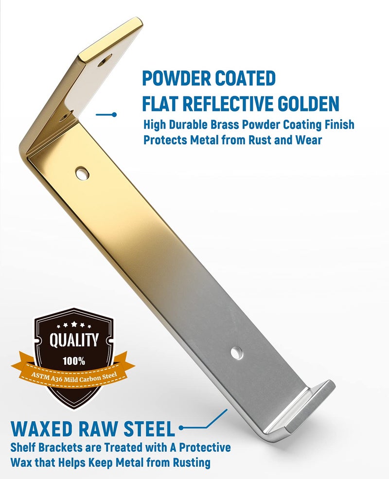 LEOPO 8 inch Shelf Bracket for DIY Floating Shelf, 1/5 inch Thick Heavy Duty Bracket, 4 Pack, Golden - Image 3